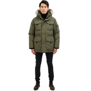 Outdoor Survival Canada OSC Men's Atka -40 Down Parka in Military Green on Model with Front View | ScoutTech Outfitters