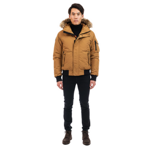 Outdoor Survival Canada OSC Men's Desna -40 Down Bomber Jackets in Copper Creek Orange Front Zipped Pose | ScoutTech Outfitters
