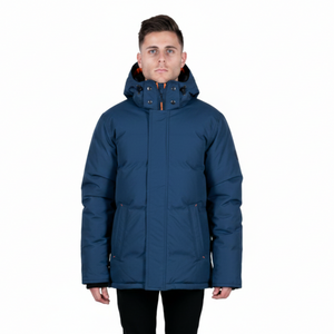 Outdoor Survival Canada OSC Men's Iqniq -20°C Urban Down Parka Indigo Blue Front View on Model | ScoutTech Outfitters Mississauga Store