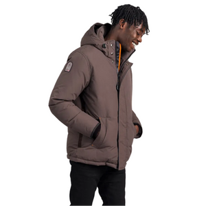 Outdoor Survival Canada OSC Men's Iqniq -20°C Urban Down Parka in Steel Grey Right Shoulder Displaying Brand Badge | ScoutTech Outfitters