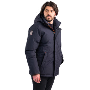 Outdoor Survival Canada OSC Men's Iqniq -40C/F Down Parka in Cold Lake Blue Right Side Showing Brand Patch | ScoutTech Outfitters Mississauga Store