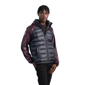Outdoor Survival Canada OSC Men's Kawartha Down Hybrid Hooded Jackets Half Zipped Front View on a Model with a white background | ScoutTech Outfitters Mississauga Store