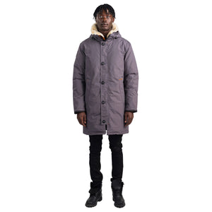 Outdoor Survival Canada OSC Men's Nevluk -20C Urban Shearling Down Parka in Charcoal Grey on Model Front Side  | ScoutTech Outfitters