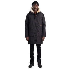 Outdoor Survival Canada OSC Men's Nevluk -20C Urban Shearling Down Parka in Orca Black on Model Front Fastened View  | ScoutTech Outfitters