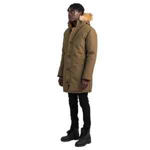 Outdoor Survival Canada OSC Men's Nevluk UC -20C Urban Coyote Down Parka on model in Military Green Left Size Pose | ScoutTech Outfitters Mississauga Store