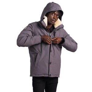 Outdoor Survival Canada OSC Men's Nyik -20C Urban Shearling Jacket in Charcoal Grey on Model Front View | ScoutTech Outfitters Mississauga Store