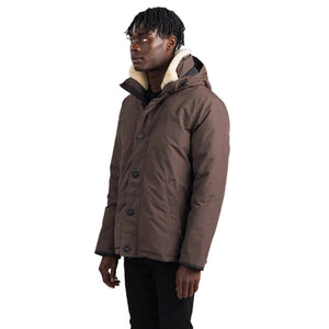 Outdoor Survival Canada OSC Men's Nyik -20C Urban Shearling Jacket in Steel Grey on Model Front Left | ScoutTech Mississauga