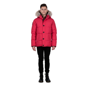 Outdoor Survival Canada OSC Men's Nyik -40C/F Down Parka in Red Alert Front View on Model | ScoutTech Outfitters