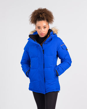 Outdoor Survival Canada OSC Women's Nukka -40 Down Parka in Arctic Blue on Model Front View | ScoutTech Outfitters Mississauga