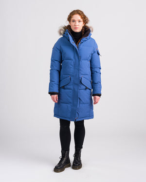 Outdoor Survival Canada OSC Women's Siku -40 Parka in Indigo Blue Front View on Model | ScoutTech Outfitters Mississauga Store