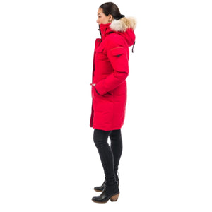 Outdoor Survival Canada OSC Women's Jaci -20C Down Parka on Model in Red Alert Left Side View | ScoutTech Outfitters