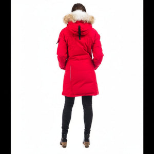 Outdoor Survival Canada OSC Women's Jaci -40C/F Down Parka on Model in Red Alert Back View | ScoutTech Outfitters