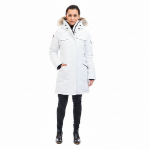 Outdoor Survival Canada OSC Women's Jaci -40C/F Down Parka in Pure White on Model on White Background | ScoutTech