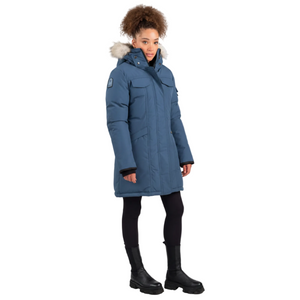 Outdoor Survival Canada OSC Women's Jaci -40 Down Parka on Model in Indigo Blue Right Side View with Badge | ScoutTech Outfitters