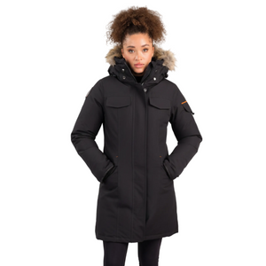 Outdoor Survival Canada OSC Women's Jaci -40 Down Parka on Model in Orca Black Front View | ScoutTech Outfitters