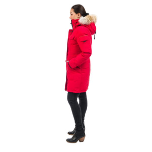 Outdoor Survival Canada OSC Women's Jaci -40 Down Parka on Model in Red Alert Left Side View | ScoutTech Outfitters