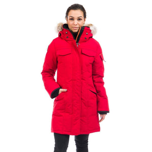 Outdoor Survival Canada OSC Women's Jaci UC -20C Down Parka on Model in Red Alert Facing Forward | ScoutTech Outfitters Mississauga Store