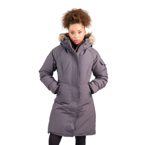 Outdoor Survival Canada OSC Women's Karima -40 Down Parka in Charcoal Grey Front View | ScoutTech Outfitters