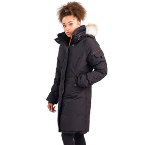 Outdoor Survival Canada OSC Women's Karima -40 Down Parka in Orca Black on a model left side view | ScoutTech Outfitters