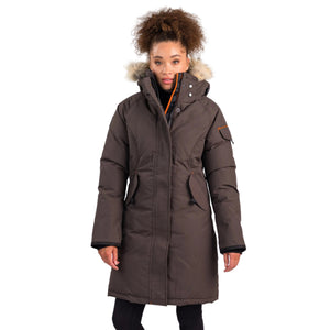 Outdoor Survival Canada OSC Women's Karima -40 Down Parka in Steel Grey on a model front casual view | ScoutTech Outfitters