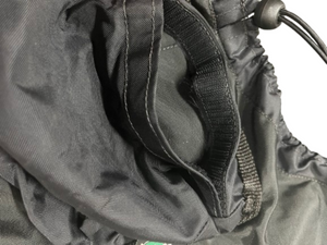 PaddleStuff Nylon Kayak Spray Skirt in Black Close Up Velcro Pocket and Bungee Drawcord View | ScoutTech Outfitters