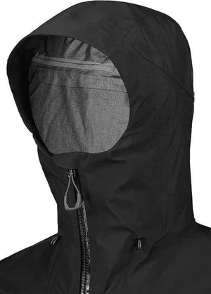 Rab Women's Kangri 3-Layer GORE-TEX Rain Shell Jackets in Black Hood Close-Up | ScoutTech
