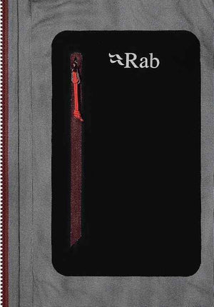 Rab Women's Kangri 3-Layer GORE-TEX Rain Shell Jackets in Burgundy Interior Zip Pocket Close Up | ScoutTech Outfitters