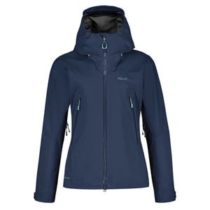 Rab Women's Kangri 3-Layer GORE-TEX Rain Shell Jackets in Deep Ink Blue Front View | ScoutTech Mississauga