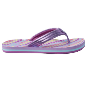 Reef Big Kids AHI Flip Flops in Lavender Hearts with Purple Straps Side View | ScoutTech