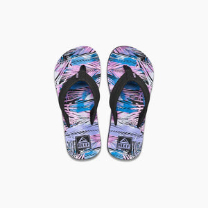 Reef Big Kid's AHI Flip Flops in Palm Fronds Pair Upper View - ScoutTech Outfitters