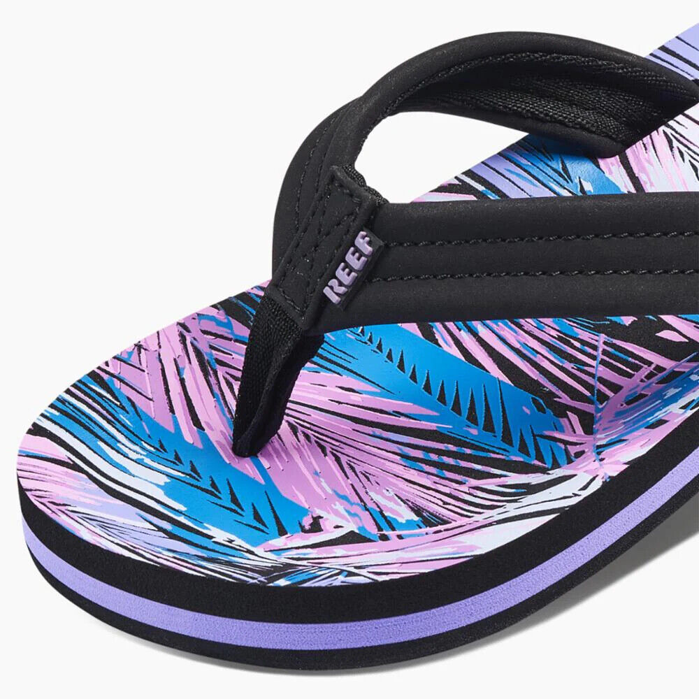 Reef Big Kid's AHI Flip Flops in Palm Fronds Toe Close Up | ScoutTech Outfitters Mississauga Store