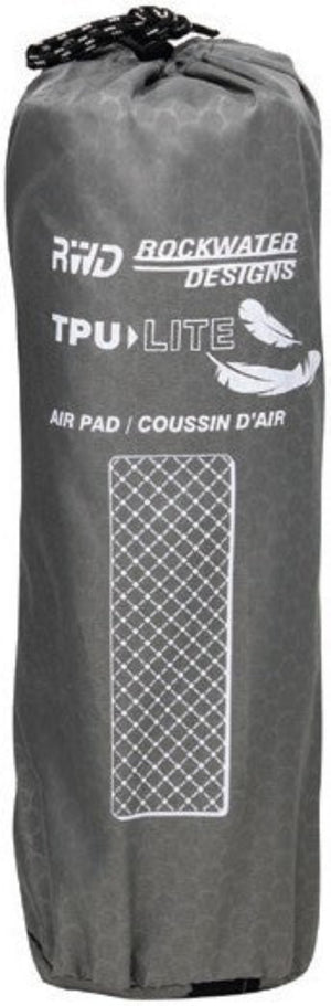 Rockwater Designs TPU Light Long Length Rectangular Self-inflating Air Mattresses Black Storage Sack with White Writing & Illustrations with Pull-Cord and Toggle Closure | ScoutTech Outfitters Mississauga Store