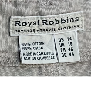 Royal Robbins Women's Billy Goat Shorts Tags Close Up in Khaki