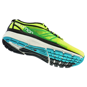 Salomon Men's Sonic RA Running Shoes in Yellow Black and Bluebird View of Tread | ScoutTech Outfitters
