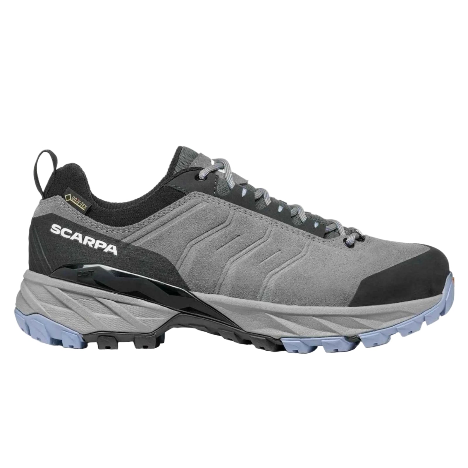 Scarpa Women's Rush Trail GTX Waterproof Suede Hiking Shoes in Grey and Lavender Side View | ScoutTech Mississauga Store