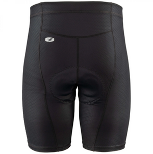 Sugoi Men's Essence Shorts Padded Cycling Tights in Black Rear Side with Padding and Reflective Brand Logo View | ScoutTech Outfitters Mississauga Store