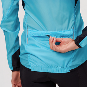 Sugoi Women's Stash Cycling Jacket in Blue Stash Pocket Close Up - ScoutTech Outfitters 