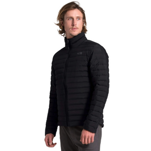 The North Face Men's Stretch Down Puffer Jacket Front View in Black on a Male Model with Dark Grey Logo | ScoutTech Outfitters