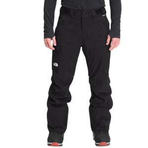 The North Face Men's Freedom Waterproof Insulated Snow Pants in Black Front with White Logo and Adjustable Waist | ScoutTech Outfitters Mississauga Store