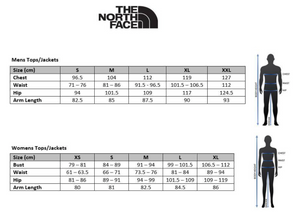 The North Face Unisex Outerwear Size Chart | ScoutTech Outfitters Mississauga Store