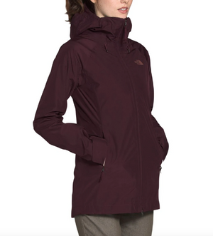 The North Face Women's Hikesteller Futurelight Rain Parka in Burgundy on Model | ScoutTech 