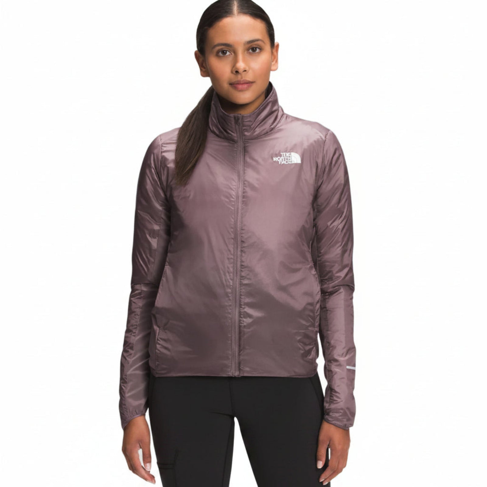 The North Face Women's Winter Warm Hybrid Insulated Mid-Layer Running Jacket in Purple with Reflective Chest Logo | ScoutTech Outfitters Mississauga Store