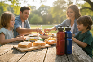 Thermos Brand Stainless Steel Bottle with Flip-top lid in Red and Blue | Scouttech Outfitters Mississauga Store