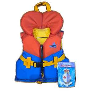 Trekk Marine Toddler Life Jackets in Orange Yellow and Blue Front with Tags | ScoutTech Mississauga Store