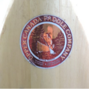 Upper Canada 35 inch Kids Wooden Canoe Paddles Close up of branded sticker on blade | ScoutTech Outfitters Mississauga Store