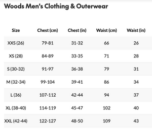 Woods Canada Dont Bug Me Pants Size Chart - ScoutTech Outfitters