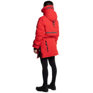 Wuxly Sabertooth II Unisex Vegan Expedition Parka in Red on Female Model Back View | ScoutTech Outfitters