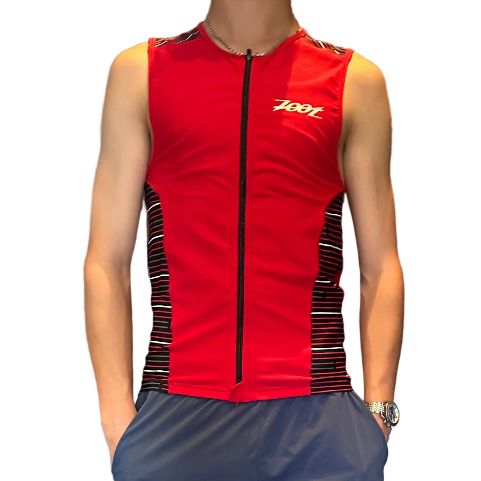 Zoot Sports - Camiseta sin mangas de rendimiento para hombre con cremallera completa, talla L