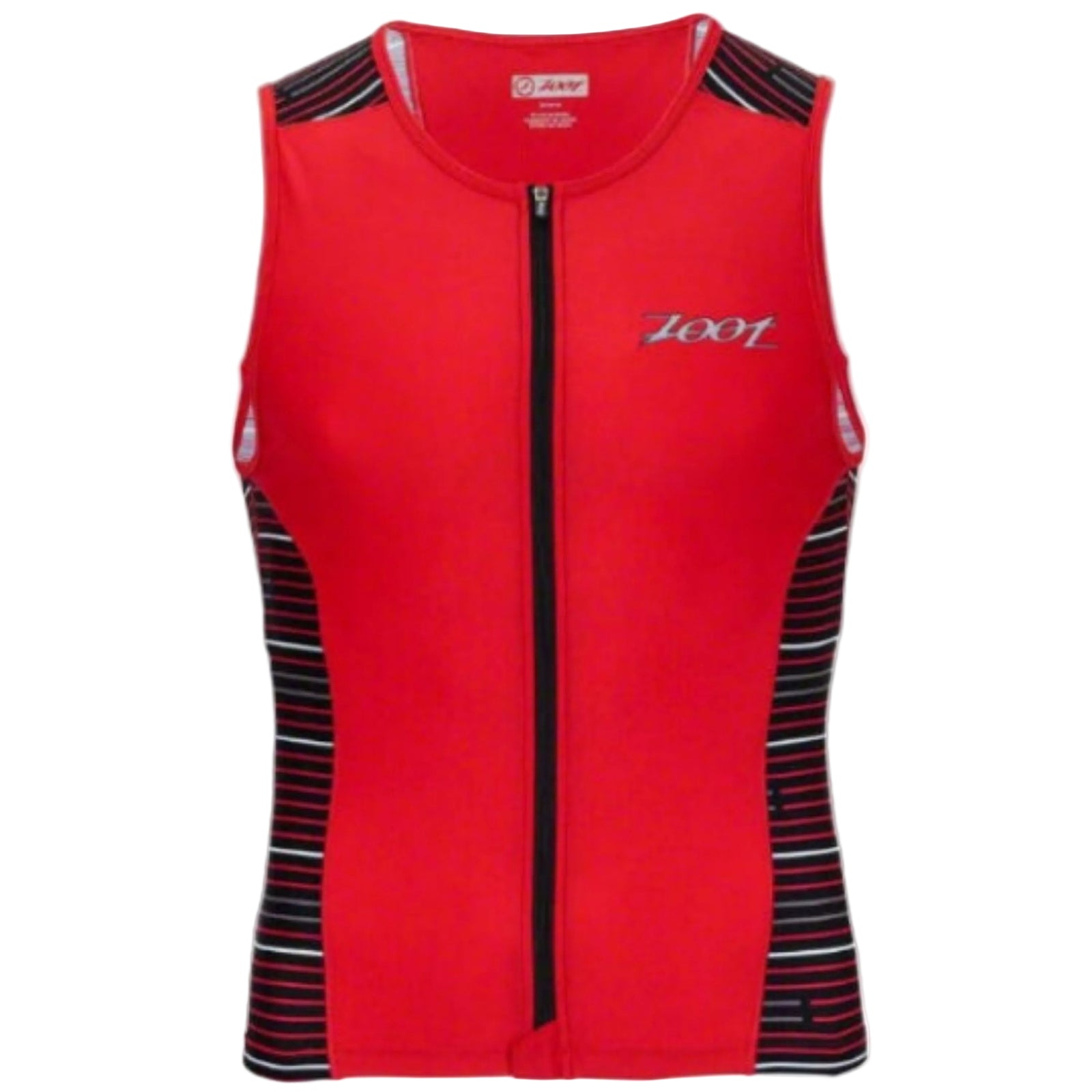 Zoot Sports Men's Performance Tri Full-Zip Tank Top In Red with Striped Accents Front View | ScoutTech Outfitters Mississauga Store