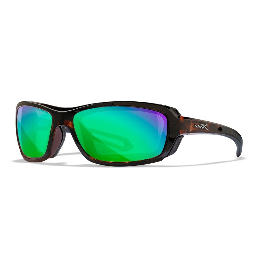 Wiley X Wave Gloss Demi Frame Polarized Emerald Mirror Lens Sunglasses